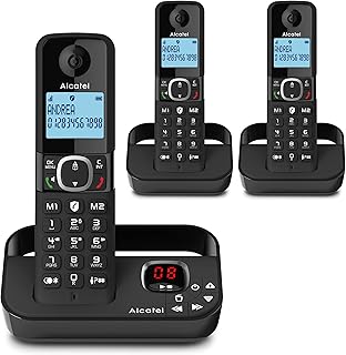 Alcatel F860 Voice Trio - Cordless Phone with answering machine and 3 Handsets - Landline Home Phones - Call Blocking Telephones