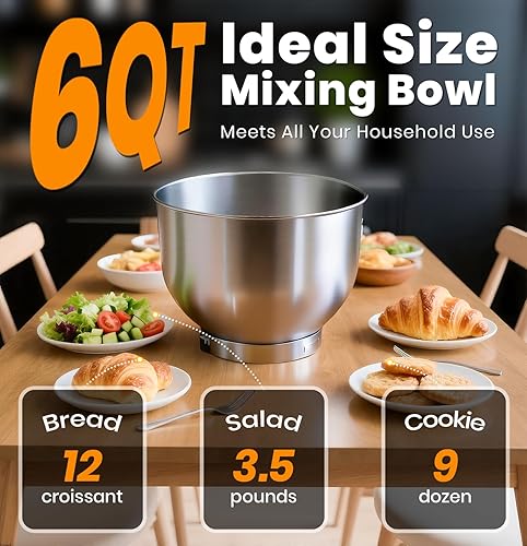 Miniatura 4 de Batidora de pie de 6 cuartos de galón con pantalla táctil LED, mezclador de cabeza inclinable de 11 velocidades con temporizador, 4 menús