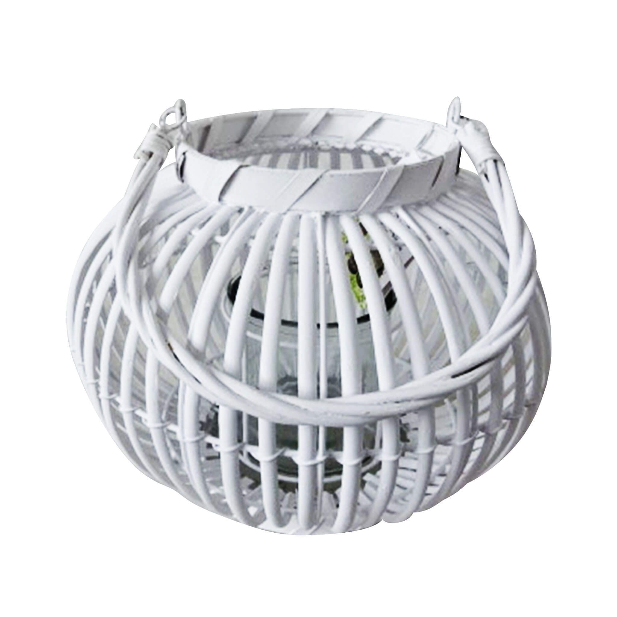 Milani Home - lanterna decorativa in vimini e vetro, bianco, portacandela da giardino e interno, per portico e veranda
