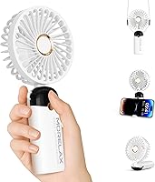 Jancane Portable Handheld Mini Fan: 5-in-1 Foldable USB Rechargeable 4000mAh, 6 Speeds, 90° Adjustable Quiet Personal Fan for Travel, Office, Outdoor (White)