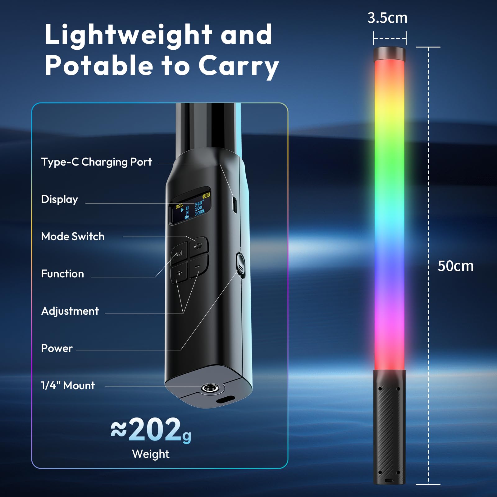 ULANZI VL119 Lampada Video 10W 360° Colori RGB, Luminosità 360Lux@0.5m, Tubo Luce con Batteria 3300mAh 2500K-9000K Regolabile per Ritratto Fotografia Prodotti