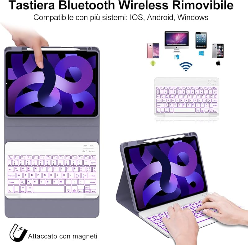 IVEOPPE iPad Air/Pro Bluetooth billentyűzet tok – olasz kiosztás, lila