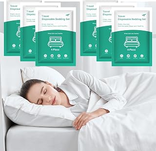 6 Pack (24 PCS) Disposable Bed Sheets for Travel, Queen Size Disposable Sheet with Quilt Cover and Pillowcase, Disposable Bedding Sheet, Travel Hotel Essentials for Hotel,Cruise