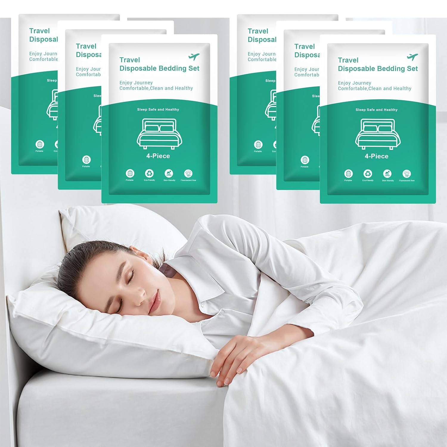 6 Pack (24 PCS) Disposable Bed Sheets for Travel, Queen Size Disposable Sheet with Quilt Cover and Pillowcase, Disposable Bedding Sheet, Travel Hotel Essentials for Hotel,Cruise