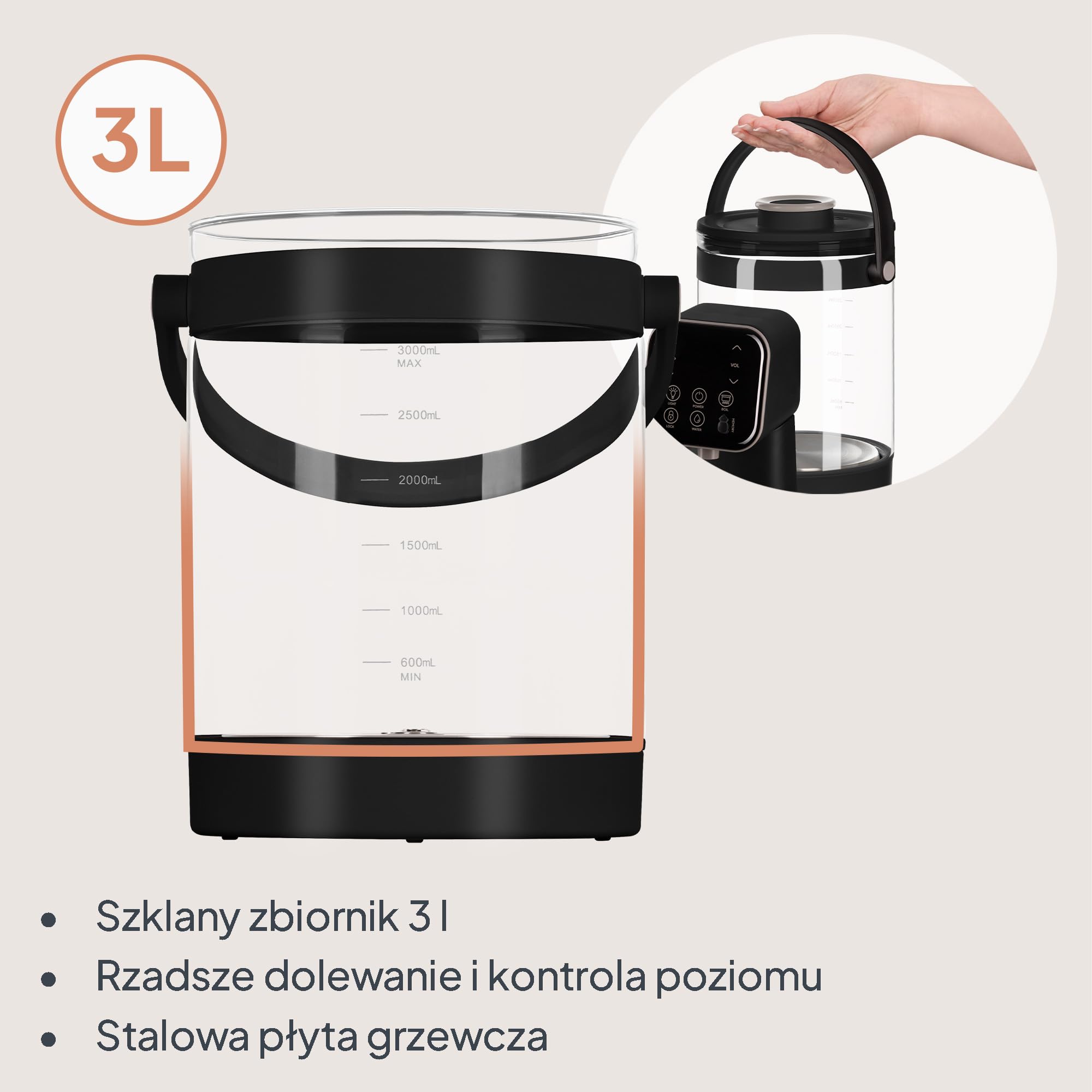 Lionelo Babypresto 2.0 urządzenie do przygotowywania butelek dla niemowląt i ogrzewacz do butelek dla niemowląt o temperaturze 40-100°C, higiena UV, dechlorowanie, dozowanie 30-300 ml, szklany