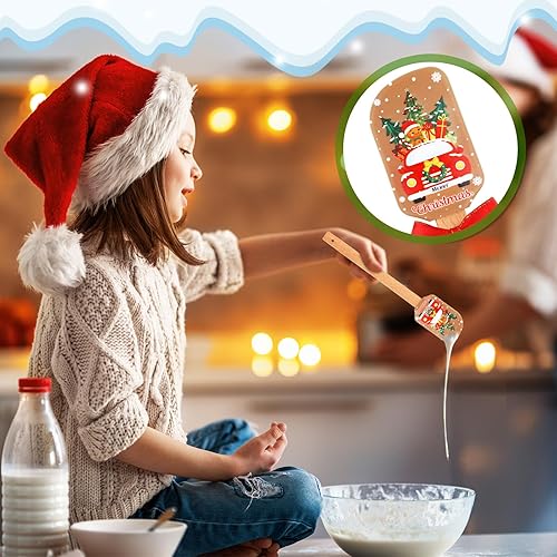 Miniatura 6 de Espátula de silicona de Navidad, 8 piezas, con patrón de Papá Noel, espátula de decoración de pasteles de Navidad, juego de espátulas de silicona de