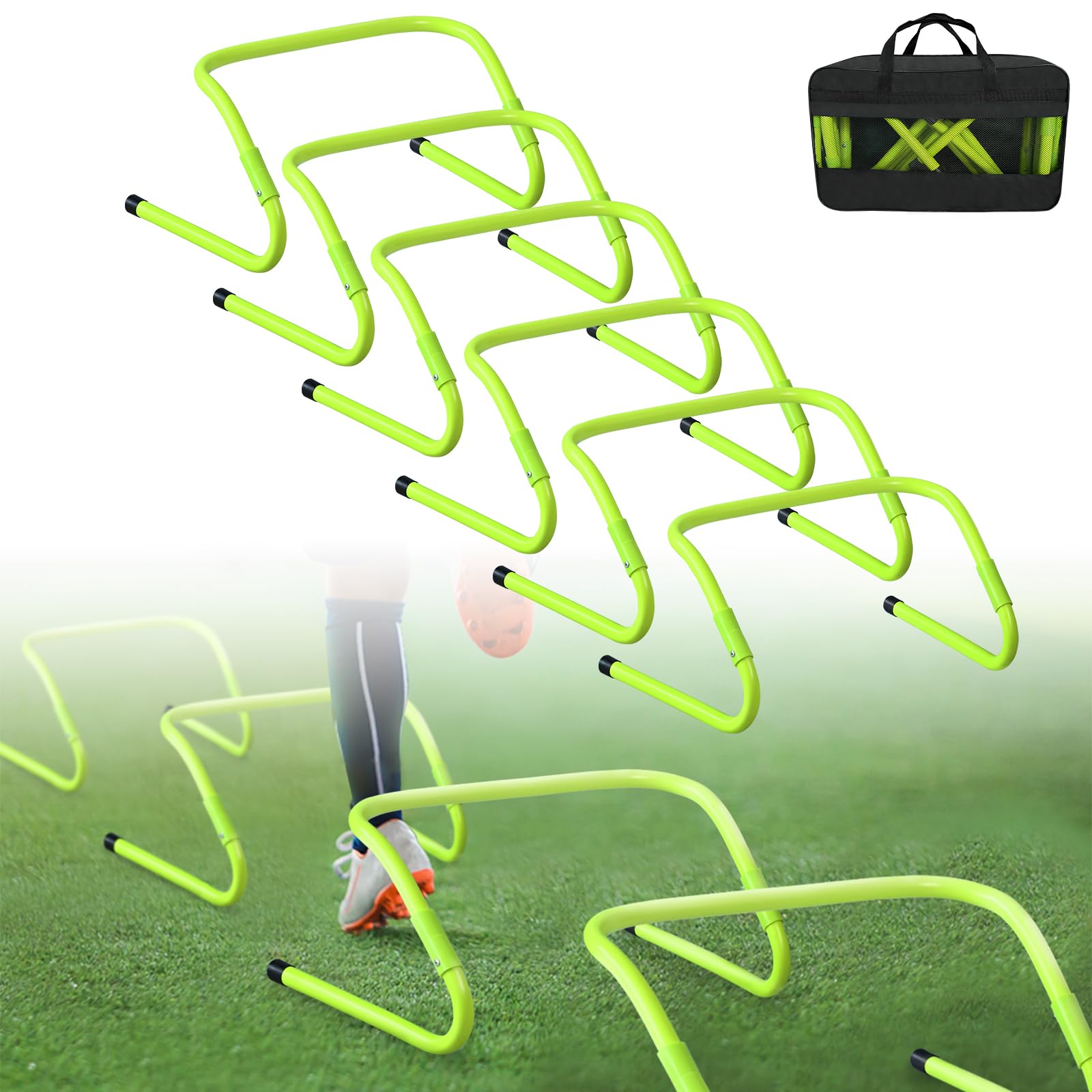 Speed/Agility Training Hürden 6er-Set Fußball Beweglichkeits Koordinationstraining Hürden Höhenverstellbar Multi-Sport Trainingshilfe, Grün