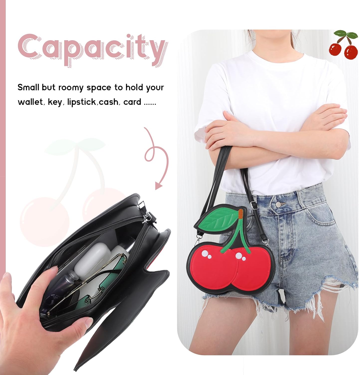 Novelty Cherry Purse for Women Fruits Cherry Handbag Lovely Crossbody Shoulder Bag - Image 2