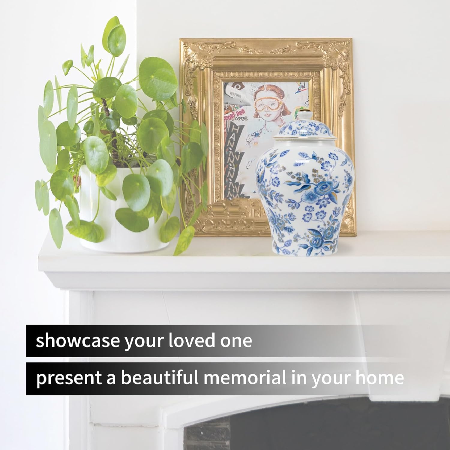 Blue Rose Urn Adult Ashes - 10 inches 160 lb Ceramics Decorative Memorial Large Urn, Capacity 160 Cubic inches Flowers Funeral Keepsake Big urn for/Humans/Female/Pet