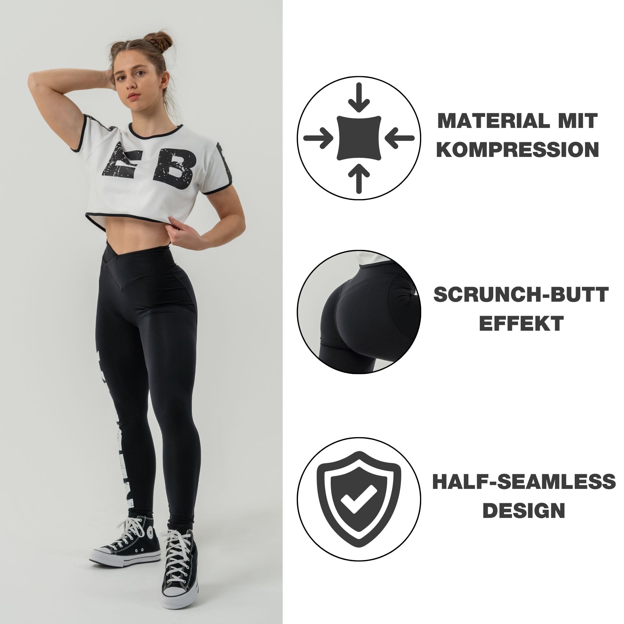 Nebbia Scrunch Leggings für Damen – Push Up Yogahose mit V-förmigem Bund und Kompressionsmaterial – Blickdichte Scrunch Butt Leggings Sportbekleidung Hosen für Training, Leggins Damen
