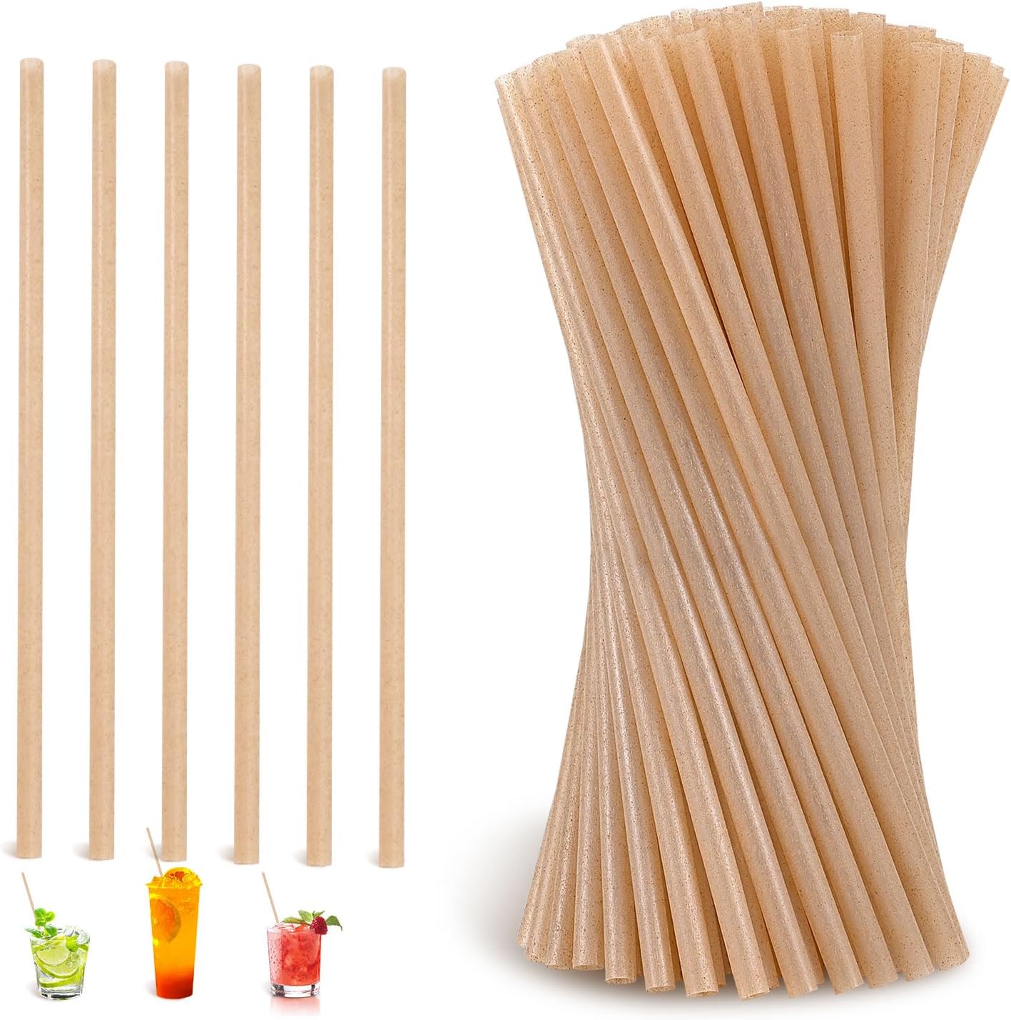 Sugarcane Straws, 100PC Biodegradable Drink Straw 7.8'' Disposable Compostable Straws for Hot Cold Drinks, Beverages, Coffee, Cocktail, Juice Home Favor, The Beach Party, Party Decoration and Supplies