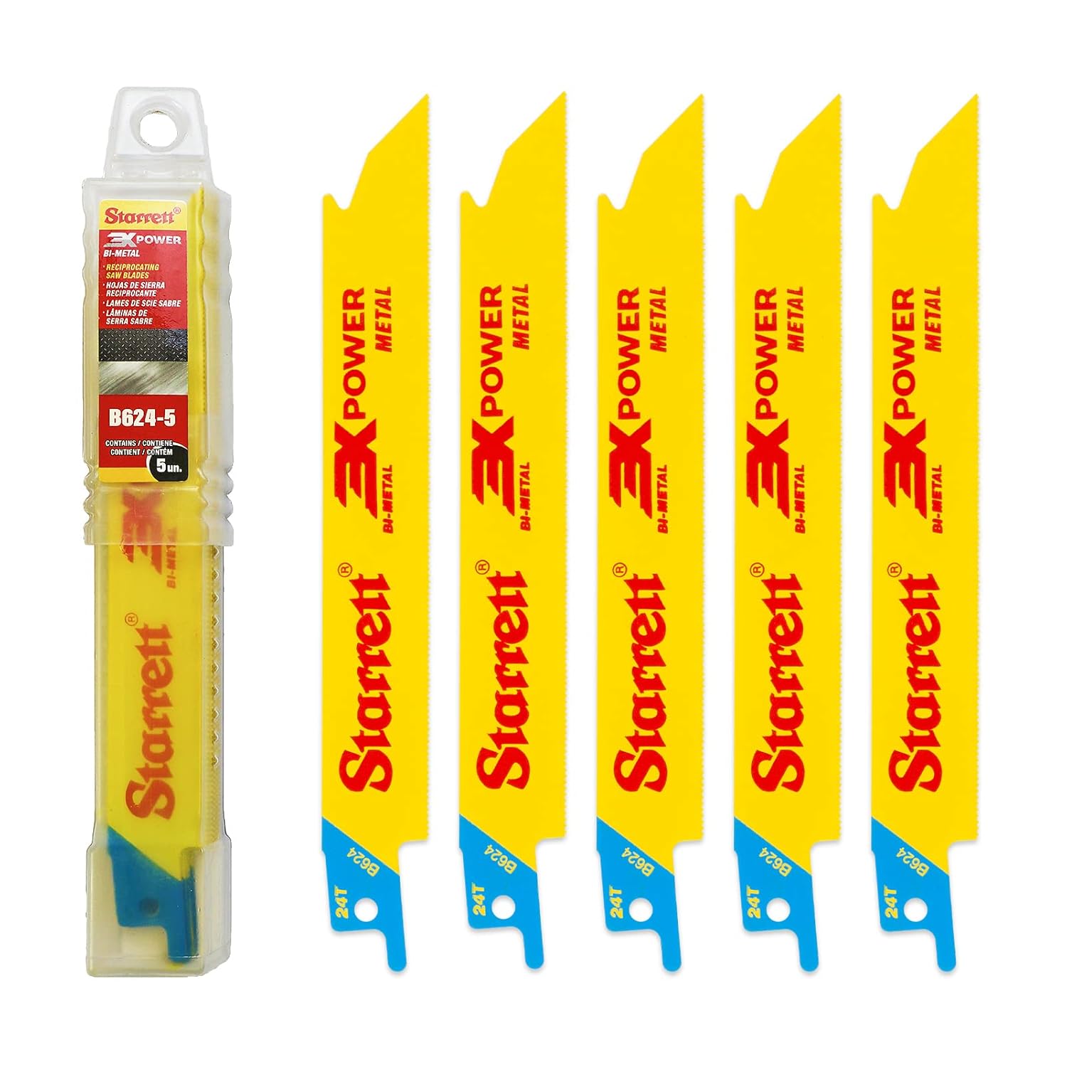 Starrett B624-5 Bi-Metal Unique Straight Fast Cut General Purpose Reciprocating Blade, 0.035" Thick, 24 TPI, 6" Length x 3/4" Width (Pack of 5)