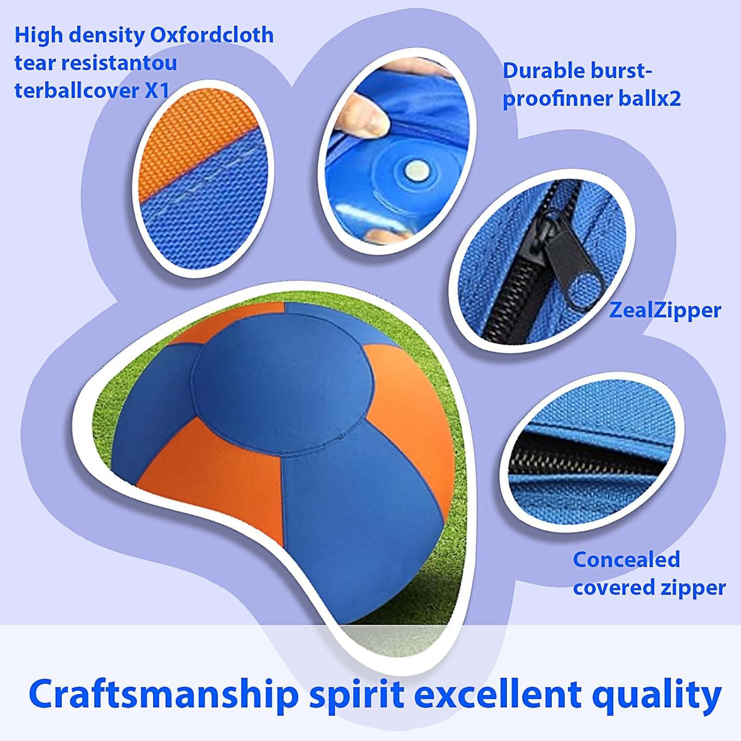 18" Herding Ball for Dogs with 2Inner Bladders Tear Resistant Dog Toy Balls for Australian Shepherds Border Collies Indoor Outdoor Agility Training Medium Large Breeds