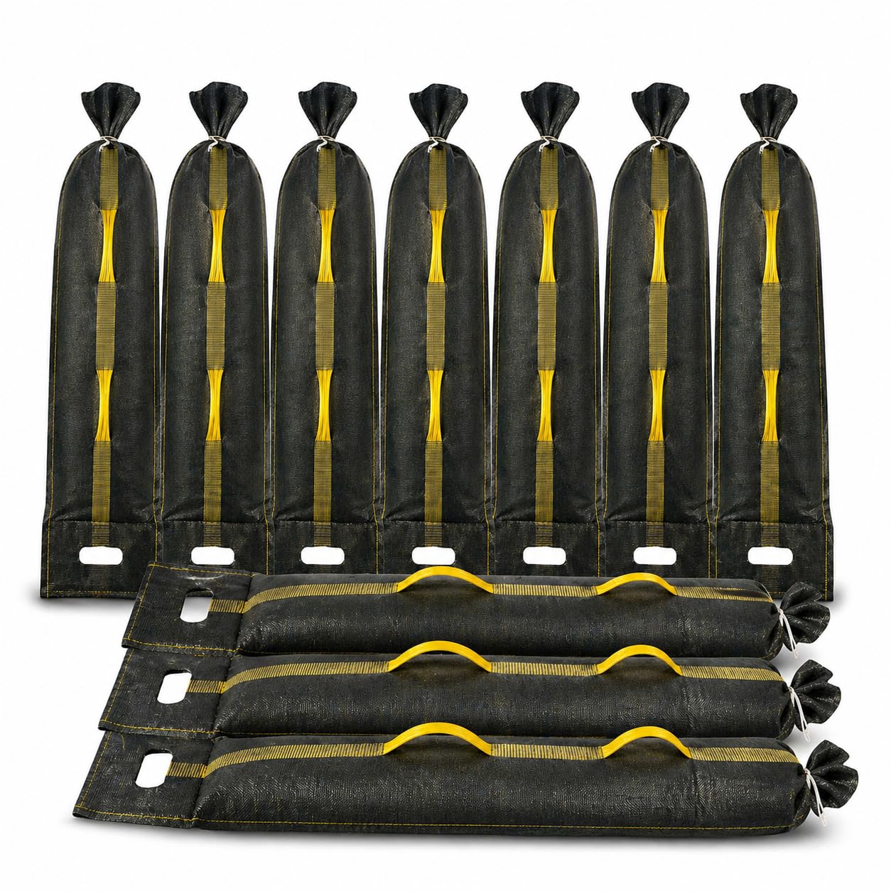 Lot de 10 sacs de sable en silo, 25 × 100 cm, protection contre les inondations, à remplir, indéchirables et réutilisables, avec ouverture de poignée, pour portes, cave, jardin, chantier et lestage