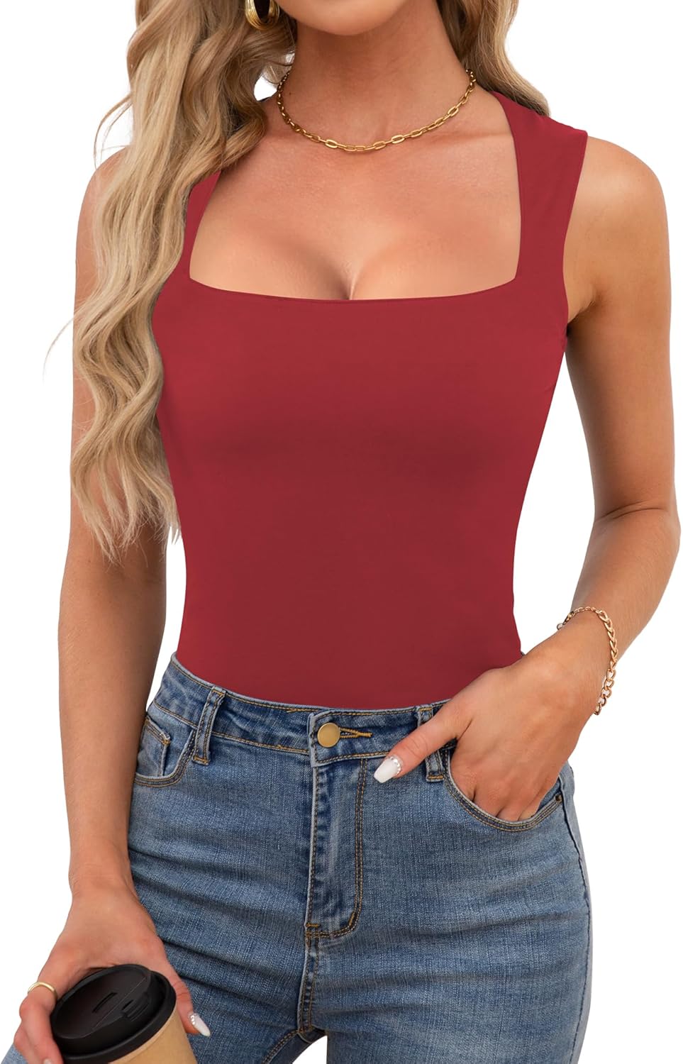 OwnTime Womens Square Neck Tank Tops Dressy Summer Sleeveless Shirts Sexy Going Out Fitted Trendy Tops T Shirts Blouses