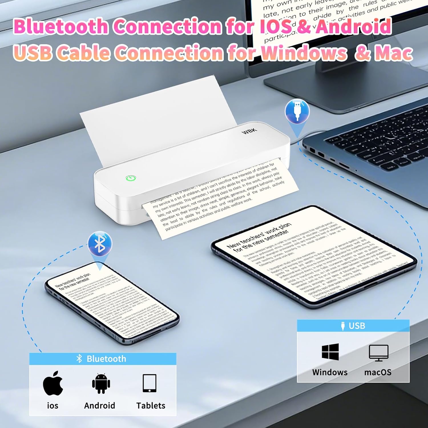 wbk Tattoo Stencil Printer,Portable-Wireless-Bluetooth-Thermal-Inkless Tattoo Printer with 3 pcs Tattoo Transfer Paper,Tattoo Printer Machine Compatible with Phone/Pc&Pad (Ivory White)