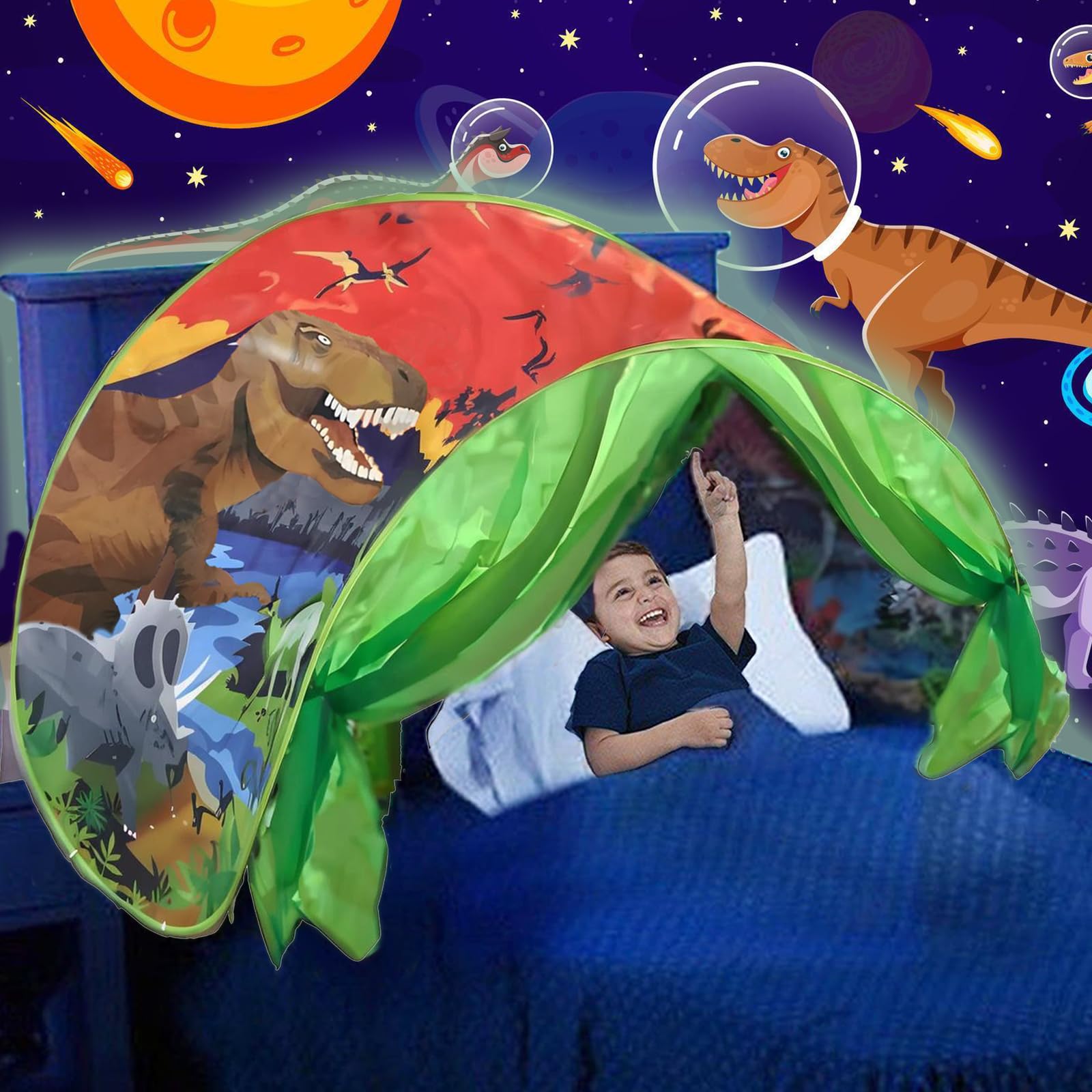 Dream Bed Tents for Boys Girls, Foldable Magic Game Tent for Children, Pop up Sleep Tent for Kids Bedroom, Children's Playrooms, Christmas Birthday Gifts (Dinosaur)