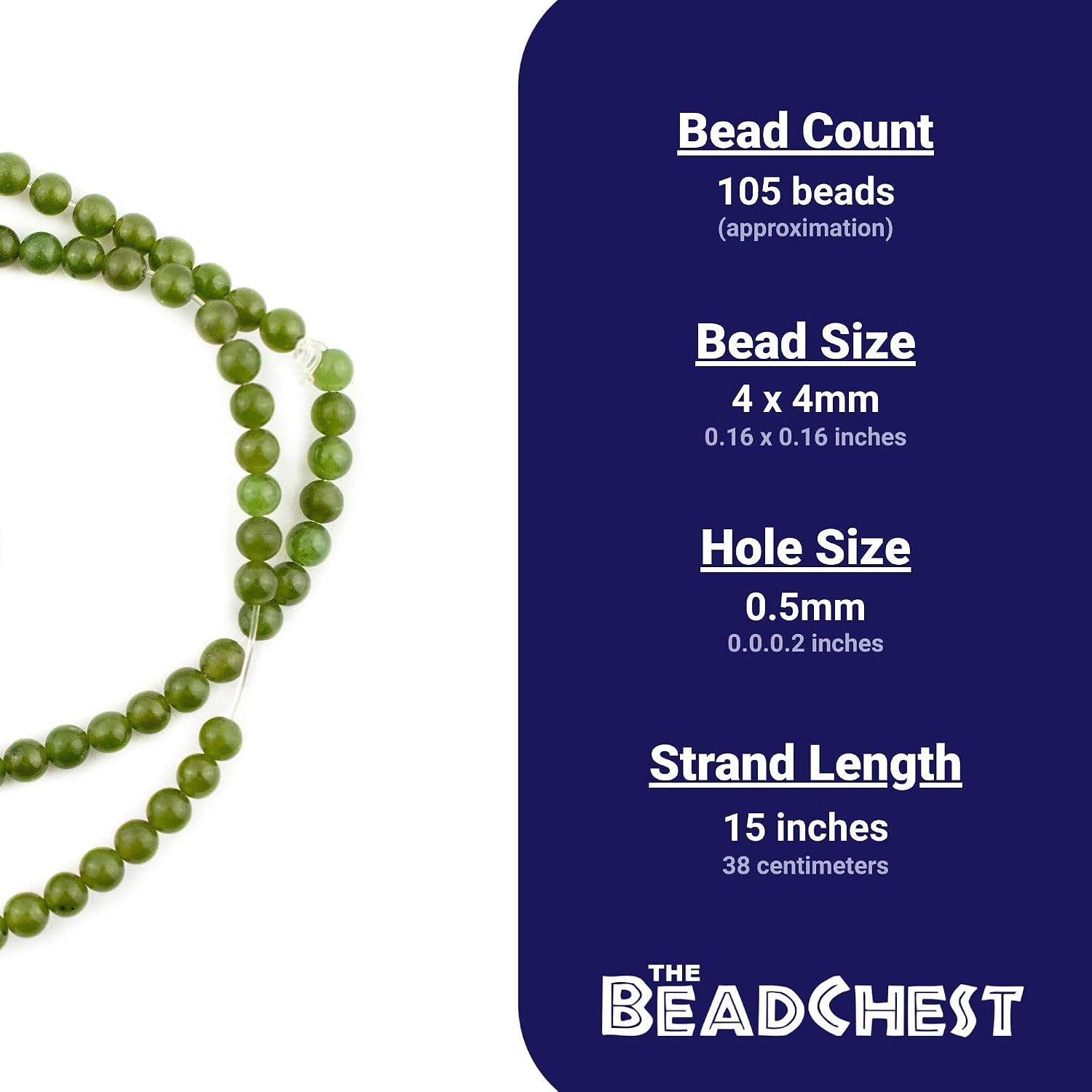 The Bead Chest Round Green Nephrite Jade Beads (4mm)