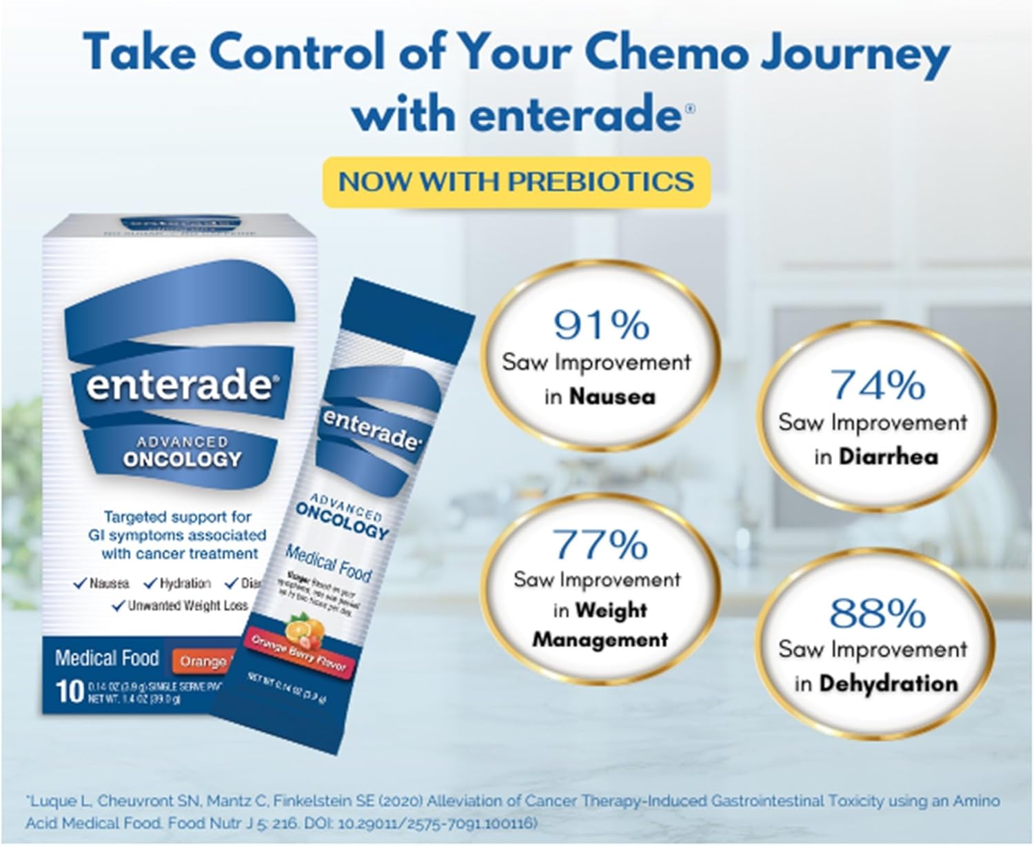 enterade® Advanced Oncology Powder Packets - Specially Formulated to Decrease GI Side Effects – Orange Berry, 10 Single-Serving Powder Packets