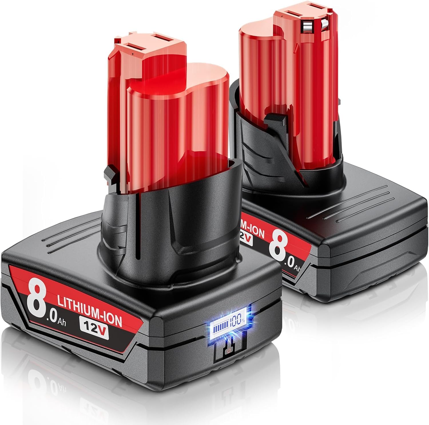 2X 8.0Ah Replacement for Milwaukee M12 Battery, 12v Lithium ion Battery Compatible with Power Tools 48-11-2401 48-11-2402 48-11-2411 48-11-2420 48-11-2460, High Capacity with LED Indicator