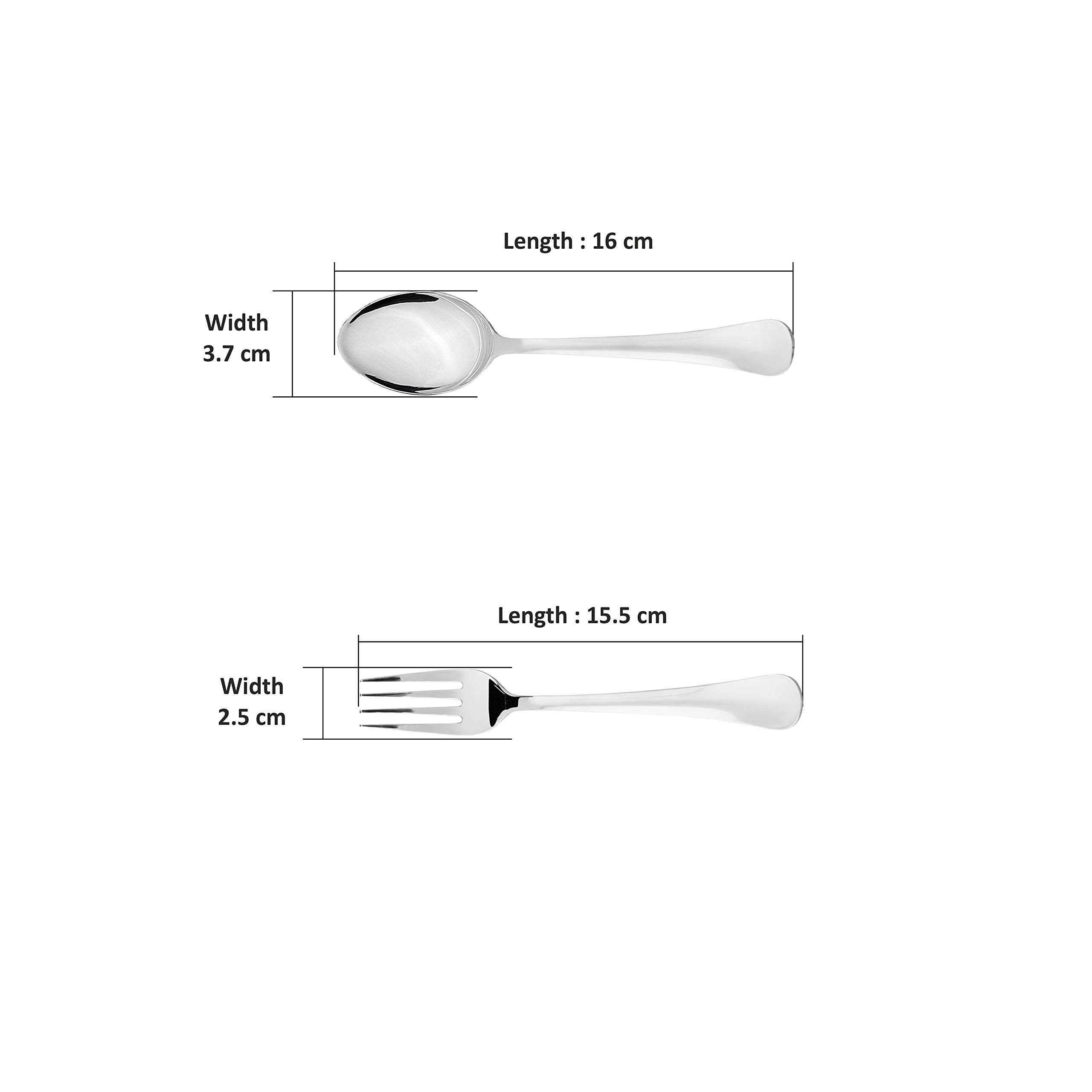 Sumeet Stainless Steel Spoon and Fork Set of 12 Pc (Baby/Medium Spoon 6 Pc (16cm L), Baby/Medium Fork 6 Pc (15.5cm L))β (1.6mm Thick) 2