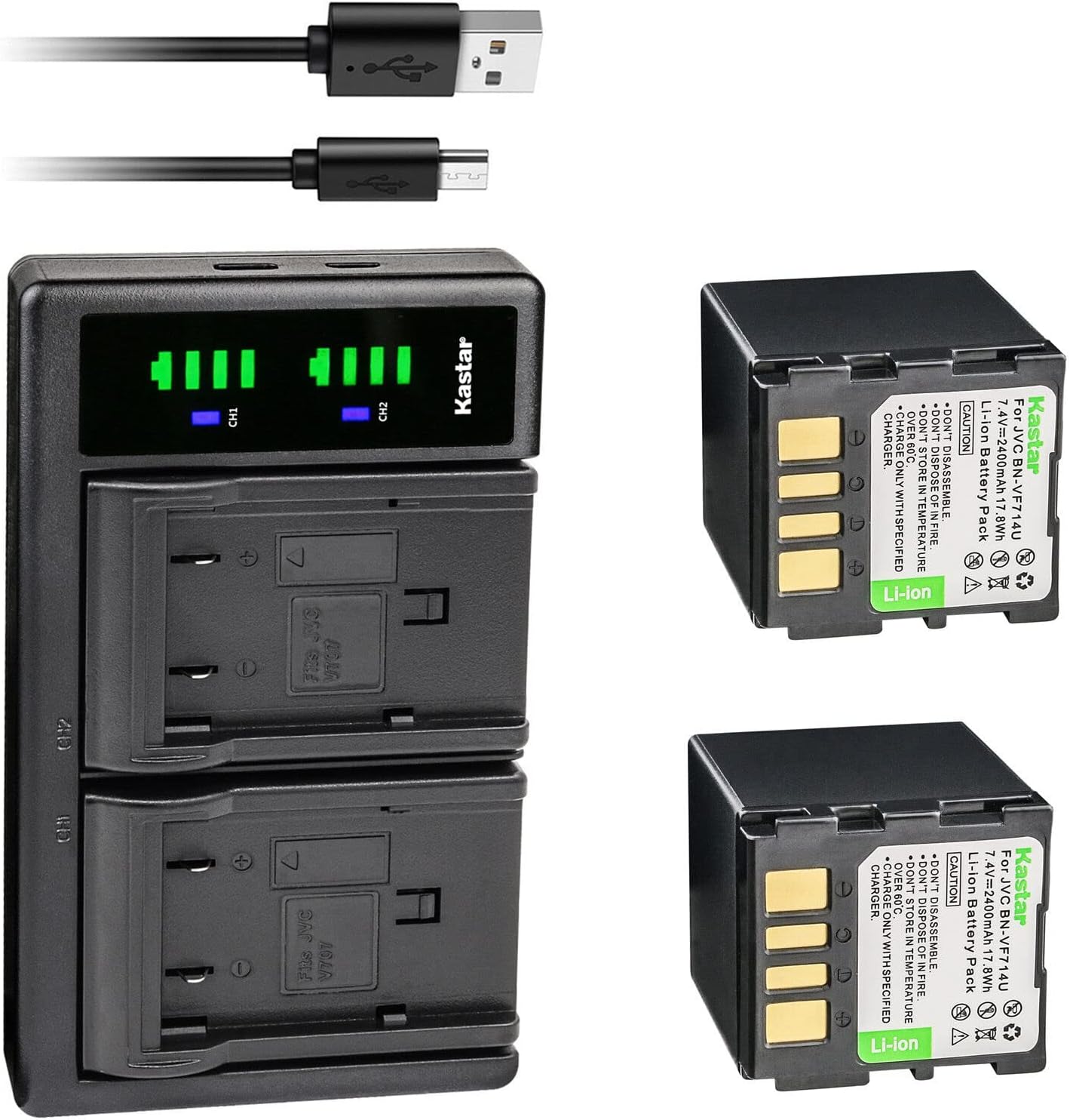 Kastar 2-Pack Battery and LTD2 USB Charger Replacement for JVC GZ-MG21 GZ-MG21AA GZ-MG21AC GZ-MG21AH GZ-MG21E GZ-MG21EK GZ-MG21EX GZ-MG21EY GZ-MG21ZEZ GZ-MG21U GZ-MG21US GZ-MG22 GZ-MG22AG
