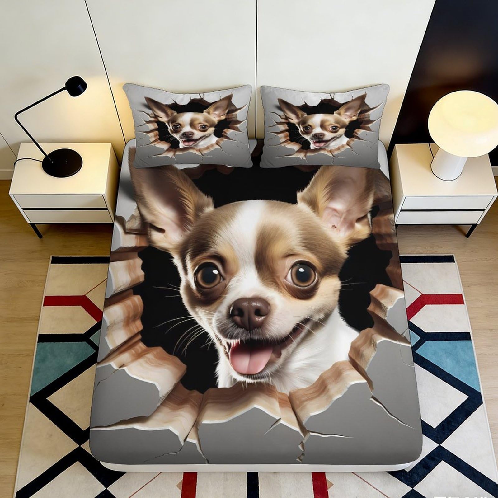 Pnayamiorkfel Style-2 3D Printed Chihuahua Cartoon Fitted Sheet Microfiber Anti-Slip Dog Bed Cover For Bedroom Guest Room Decor Easy Care 90X200x25cm