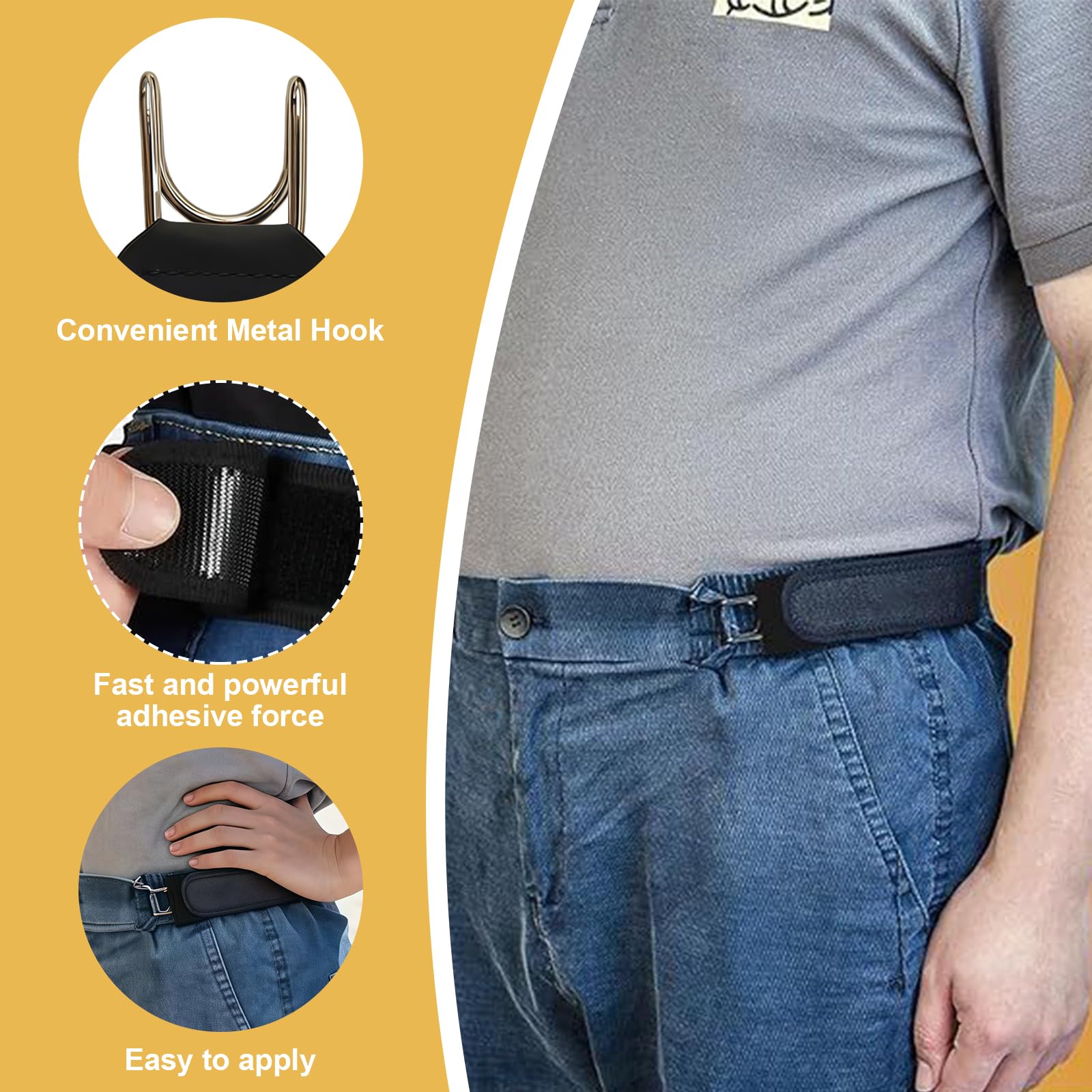 Cinturón sin hebilla para hombre y mujer, cinturón elástico sin hebilla, ajustable con ganchos metálicos, con ganchos invisibles — view 3
