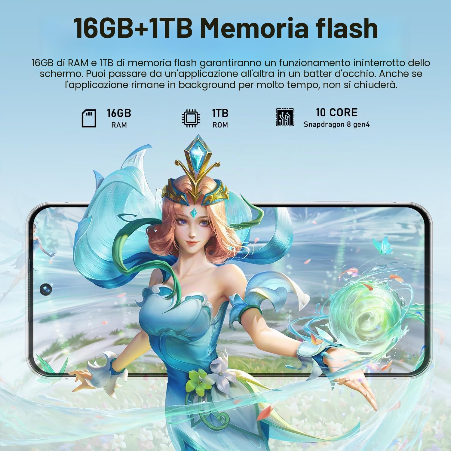 I17 Pro Max Telefono Cellulare 5G Sbloccato Android 15 Telefono Dual SIM Smartphone Con Fotocamera Da 108 MP E 78 MP Batteria Da 8000 MAh Standby 16 GB E 1 TB Smartphone A 10 Core,Blue-7.3 Inch