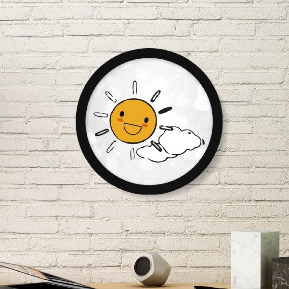 Cadre photo rond noir motif météo et soleil en bois pour une décoration murale originale