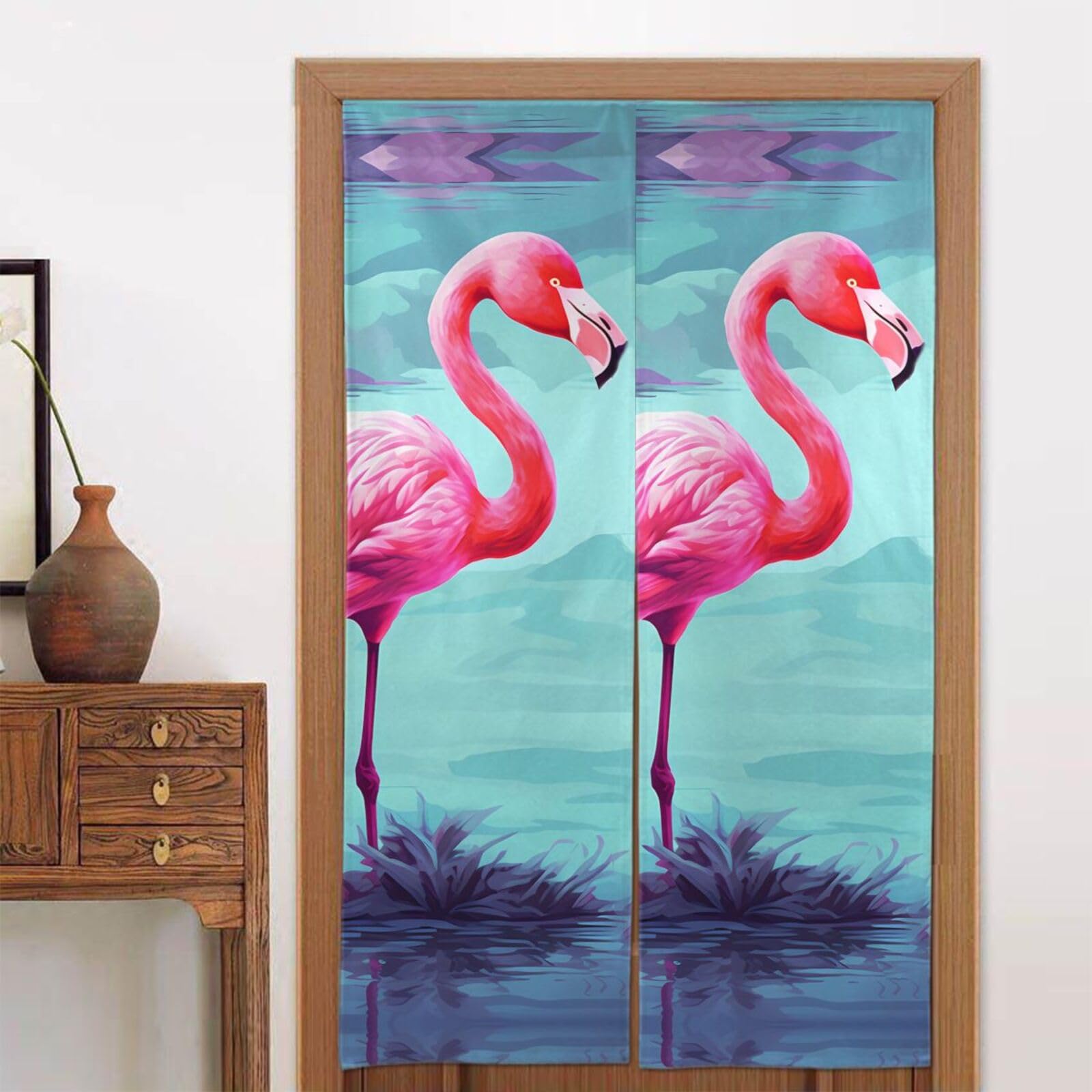Rideau de porte occultant thermique motif flamant rose 1 panneau 86x142 cm