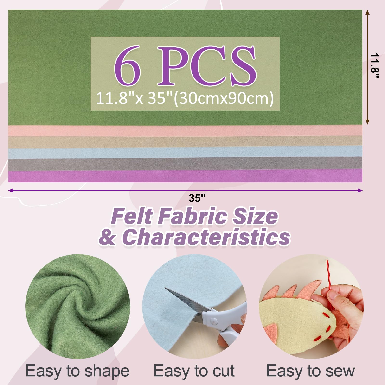 XSEINO 6 Rolls 11.8"x35" 1.4mm Thick Soft Felt Fabric Sheet 6 Assorted Morandi Series Colors Felt Pack for DIY Craft Sewing Squares Nonwoven Patchwork