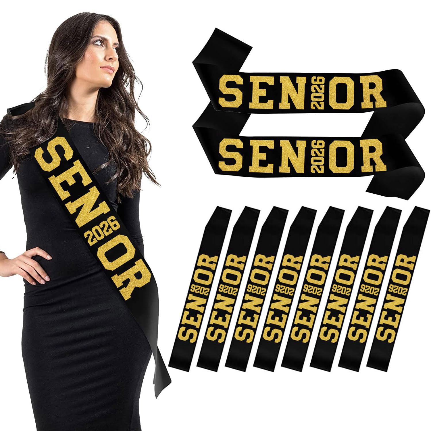 Photo 1 of 10Pcs Black Senior 2026 Satin Sashes with Gold Glitter Letters- 2026 Graduation Celebrations Sashes - Senior Cheer Sash - Cheerleader Sash - Class Competition Sashes