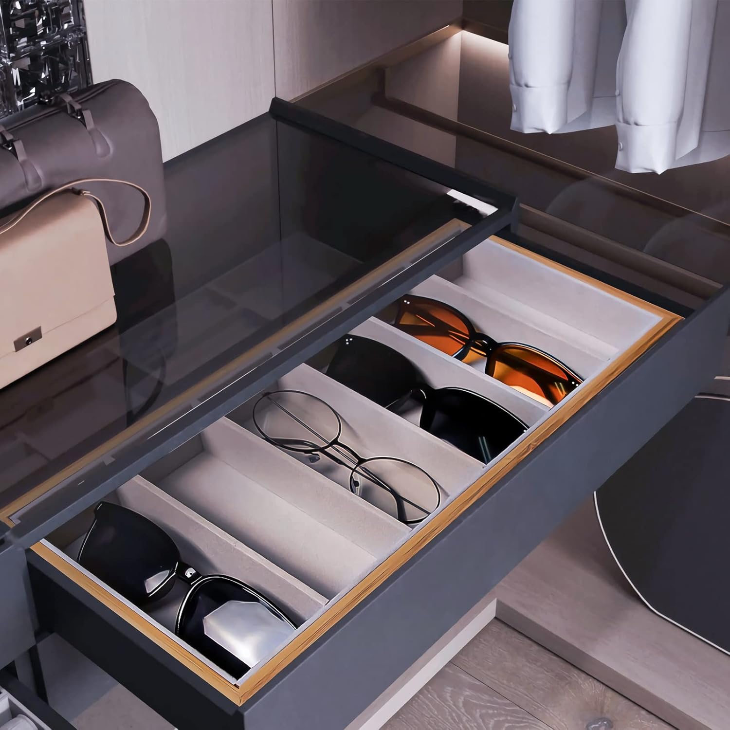 Natural bamboo Glasses Eyeglass Eyewear Sun glasses Sunglasses Box Storage Case Tray Display Showcase Organizer Box Grey image 5 of 7 B0BKZDS685