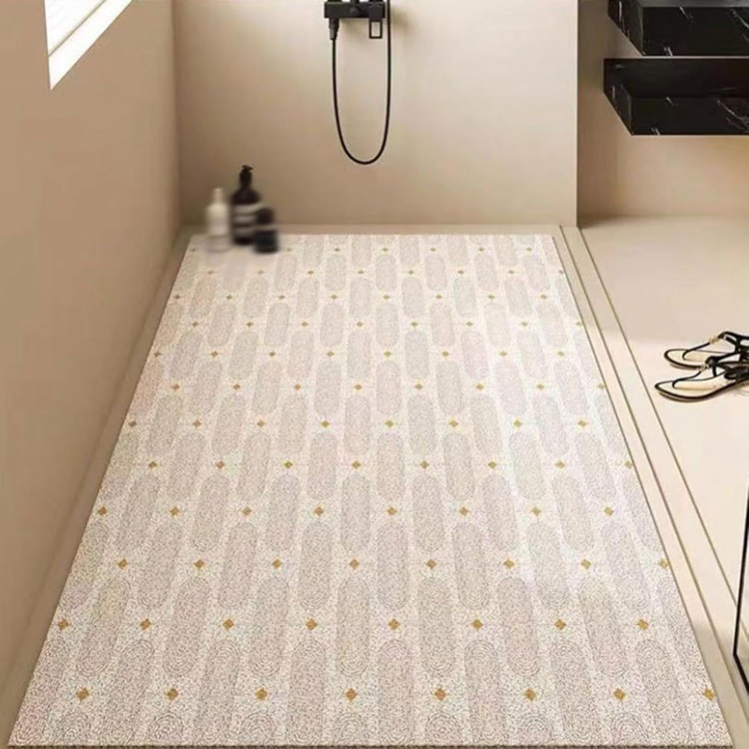 浴室マット 花柄 お風呂マット カットでき バスマット 出入り口マット 洗い場マット PVC 滑りにくい 泥除け 透かし彫り 吸着セ