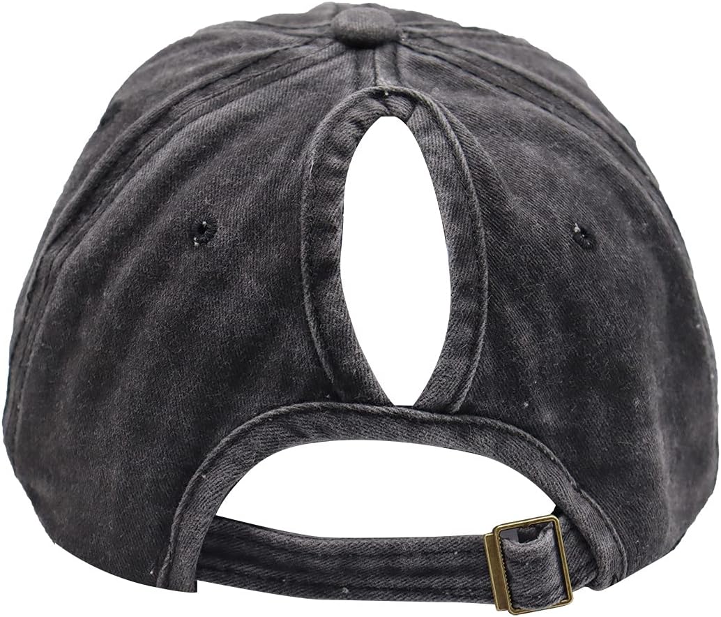 OASCUVER Women Lake Girl Ponytail Hat, Embroidery Adjustable Baseball Cap Washed Distressed Messy High Bun Ponycap … - Image 4