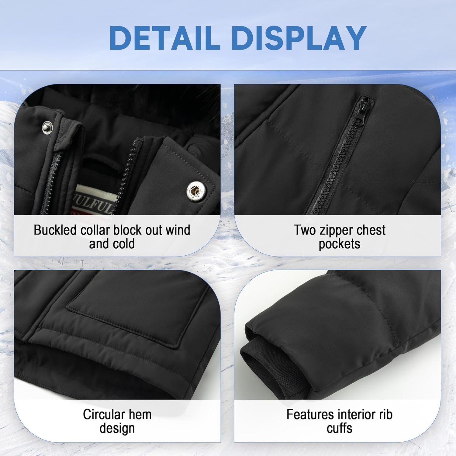 WULFUL Boy's Winter Coat Waterproof Fleece Lined Parka Jackets Kids Hooded Puffer Outerwear - Image 6