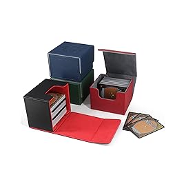 ZLCA Card Deck Box with 2 Dividers for MTG Cards, Large Horizontal Card Storage Box Fits 150+ Single Sleeved Cards, PU Leather Commander Deck box for TCG CCG (Black& Red)