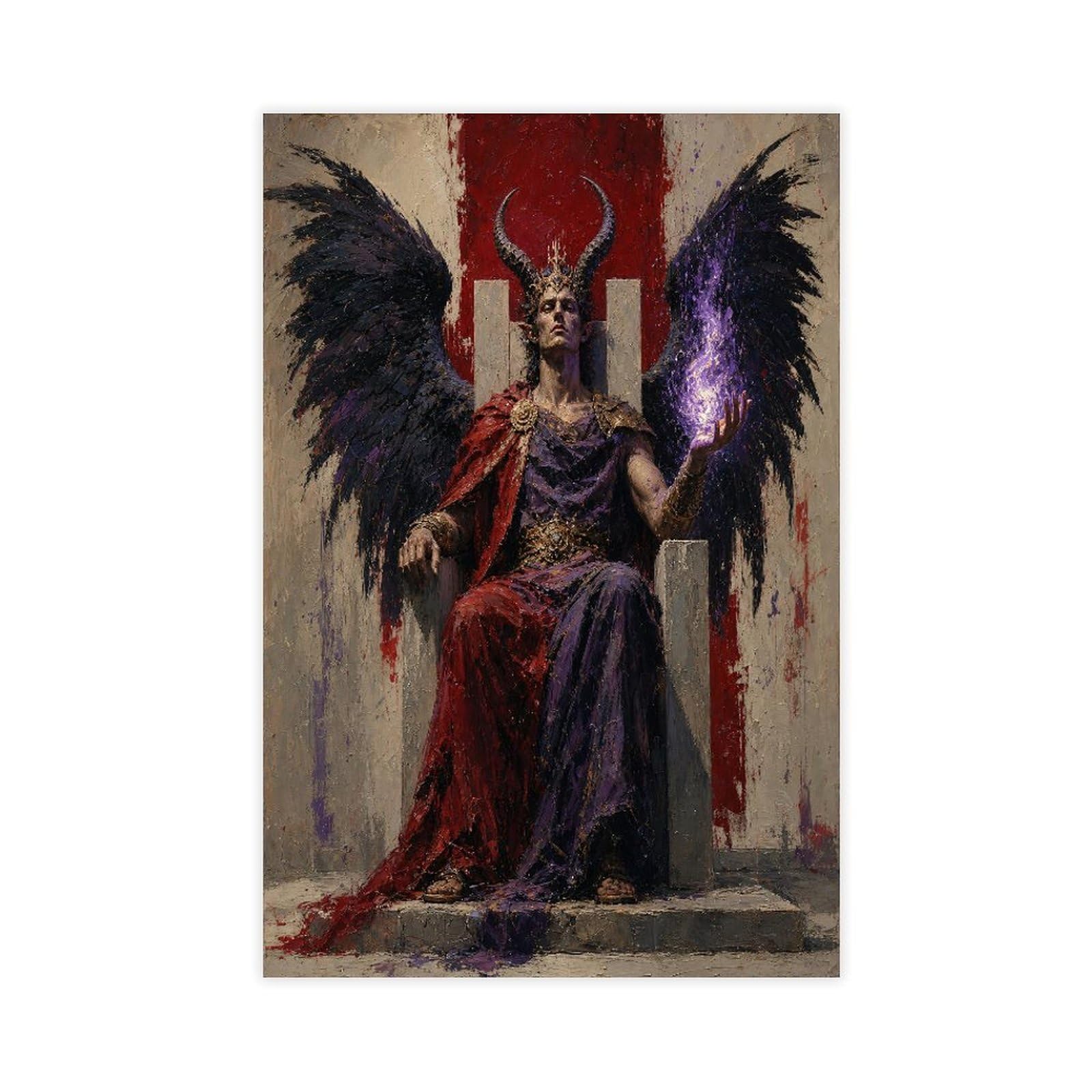 H3b8u2y5 Unframe-Style-20 Dark Winged King On Throne Canvas Wall Art, Occult Crown Hallway
