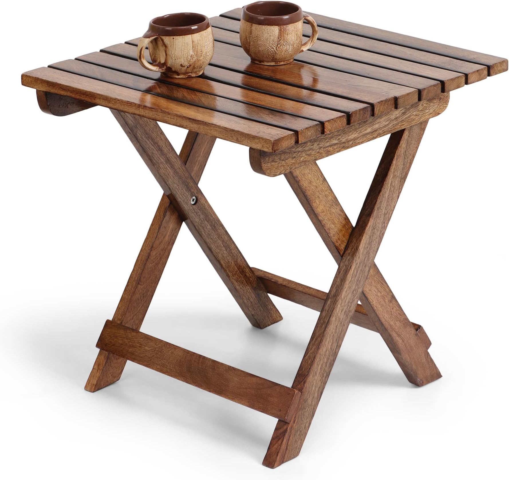 AMAZE SHOPPEE Wooden Foldable Coffee Table - Mango Wood, Light Brown - Perfect Center Table for Living Room (15 INCHES)