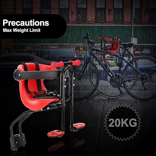Miniatura 4 de Asiento de bicicleta de bebé, asiento de bicicleta para niños con cinturón de seguridad y pasamanos, compatible con bicicleta de adulto