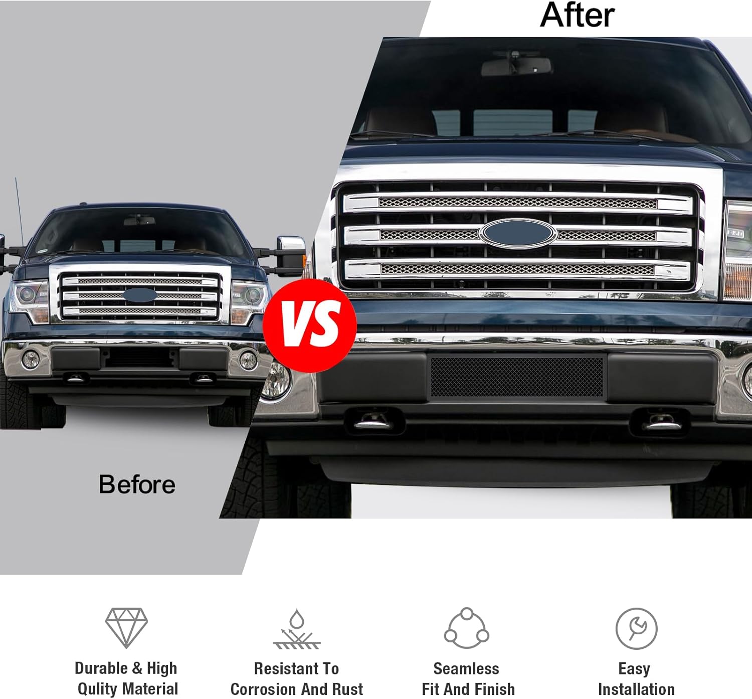 APS Compatible with Ford F-150 2009-2014 Lower Bumper Stainless Steel Black Mesh Front Grill Grille Insert F76789H