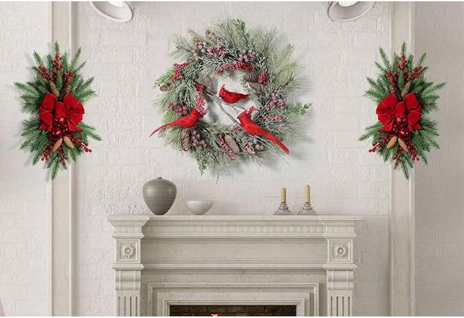 Christmas Artificial Swag Stairway Teardrop Trim Bow Pine Cones Berries (2 * 18’’)