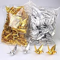 100PCS Gold Iridescent Premade Origami Paper Cranes 3.94" - Waterproof Folded Cranes for Wedding Party Garland Backdrop Decor