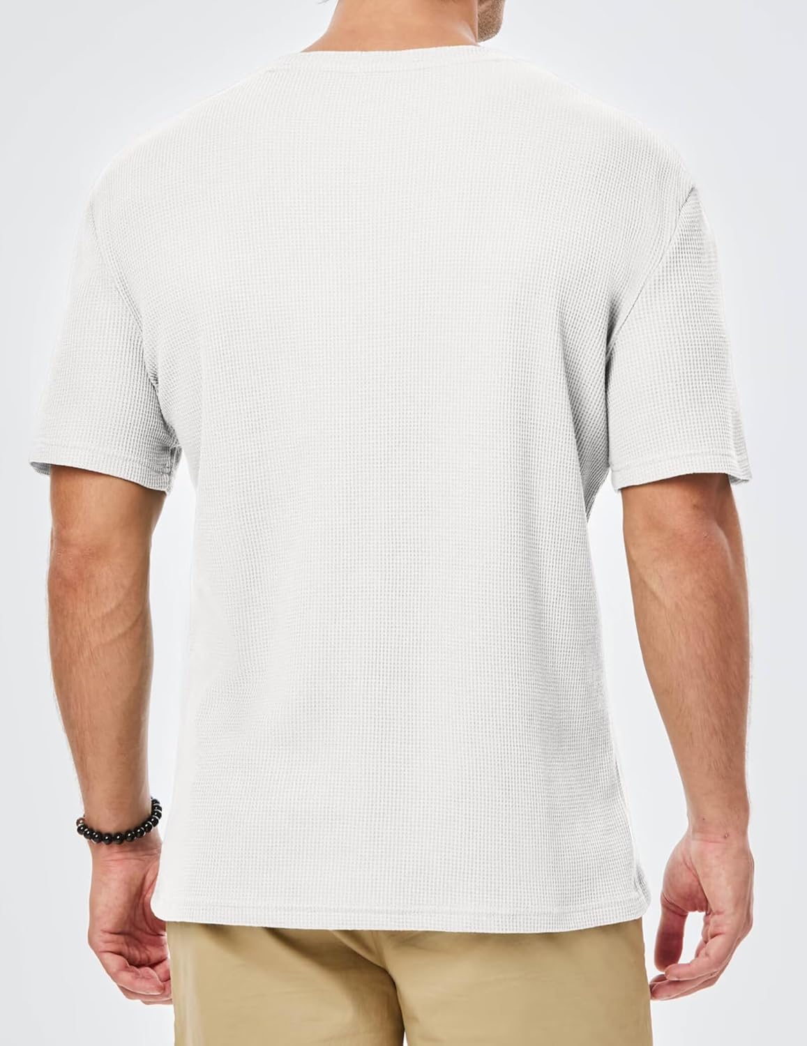 Men's Casual T-Shirts Lightweight Crewneck Solid Color Short Sleeve Waffle Pullover Tees - Image 2