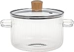 Glass Cooking Pot with Lid - 1.6L(54oz) Heat Resistant Borosilicate Glass Cookware Stovetop Pot Set - Simmer Pot with Cover Safe for Soup, Milk, Baby Food