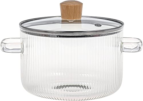 Miniatura 7 de Le'raze Olla de cocina de vidrio con tapa, 1.6 L (54 onzas), resistente al calor, juego de ollas de cocina de vidrio de borosilicato, olla a fuego