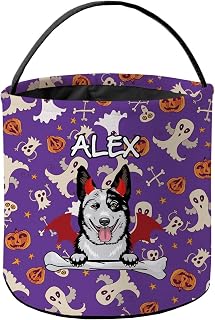 Custom Halloween Trick or Treat Bag Demon Australian Cattle Dog Halloween Devil Pumpkin Decor Basket Candy Gifts Bucket for Kids 9 x 9.8 Inch Purple