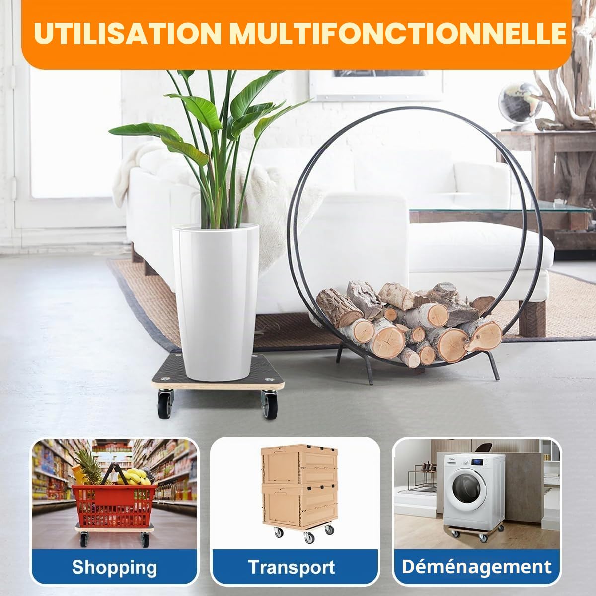 2 Pcs Chariots à roulettes, Carré Chariots Plateforme en Bois Charge 250KG, 38 x 38 cm Socle Roulant avec Plaque Antidérapante, Chariot de Transport pour Table Meuble Plante Canapé