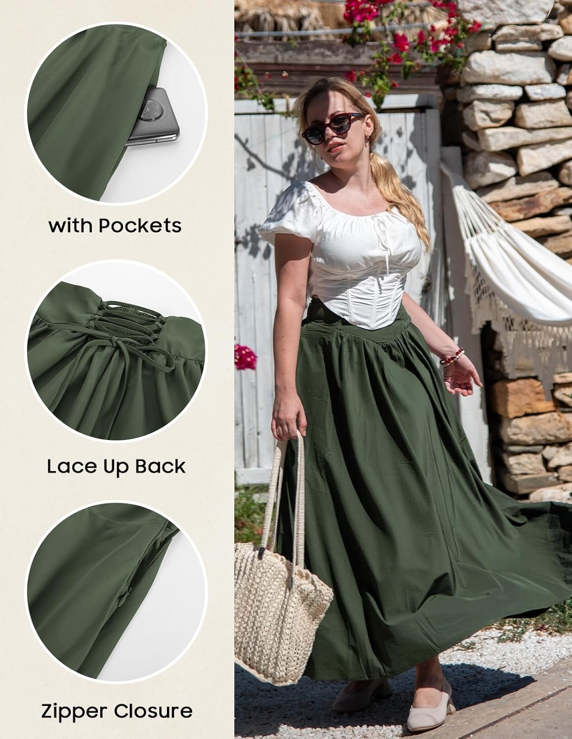 Scarlet Darkness Women Renaissance Maxi Skirt Flowy Long Skirts Victorian High Waisted Skirt - Image 4